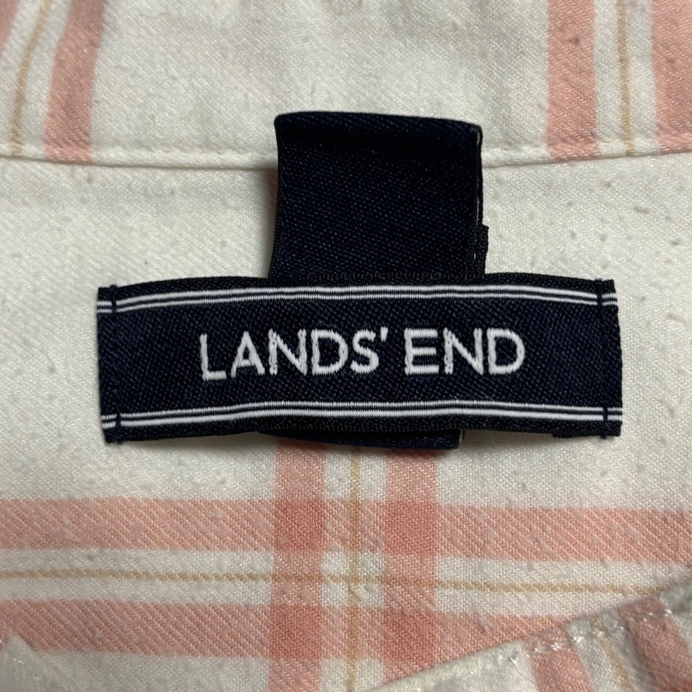 Lands End Tunic Medium Womens Pink White Plaid Cotton Pintuck Band Collar - Picture 3 of 11